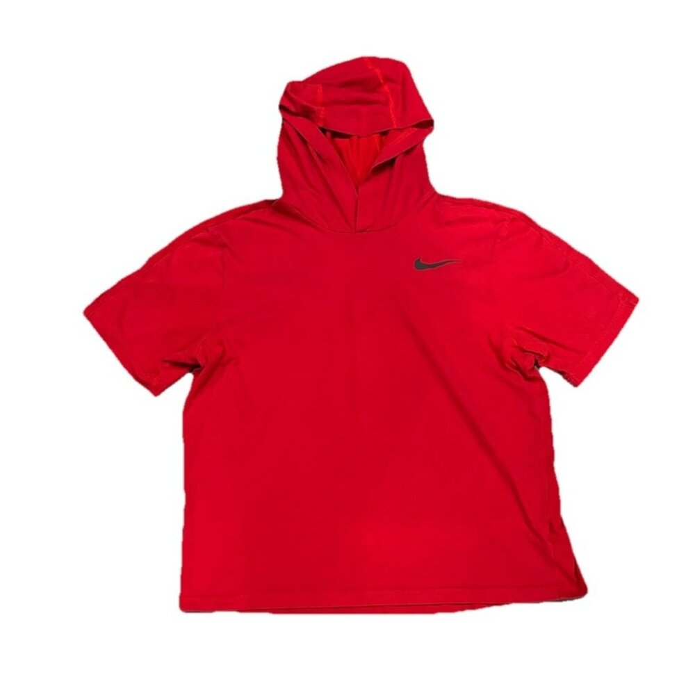Nike Dri Fit Hooded Short Sleeve Shirt Red Size Large
